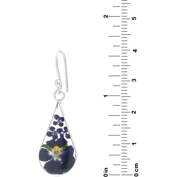 Women's Purple Sterling Pressed Dried Resin Flower Teardrop Shape Earrings - Picture 4 of 6